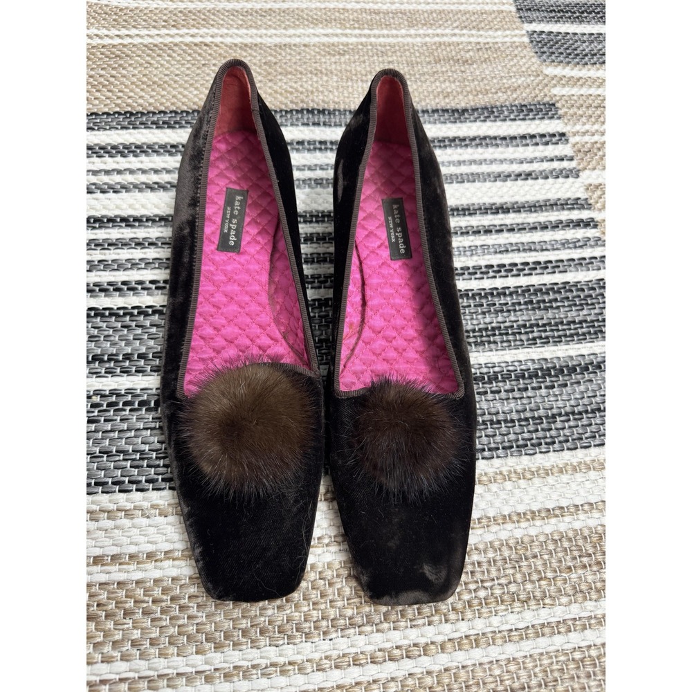 Kate Spade New York Shoe Pumps Women Size‎ 7 Brown Mink Pom Velvet Made In Italy